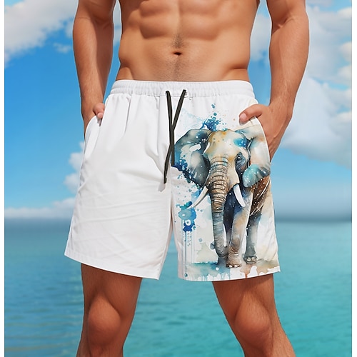 Herren Tiermotiv Elefant Badehosen Badeshorts Boardshorts Mittlere Taille Mode Streetwear Designer Lässig Täglich Ferien Tasche Elastischer Bund 3D-Druck Designer Bekleidung Image