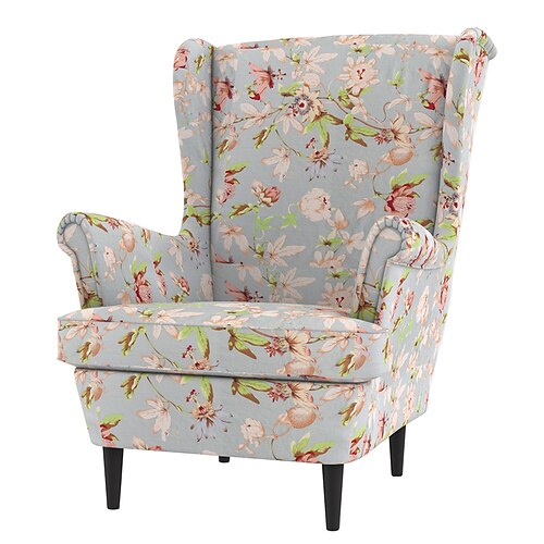 Wingback-Stuhlbezug 100% Baumwolle mit Armlehnenbezug Blumen Steppbezüge für Einzelstuhl Image
