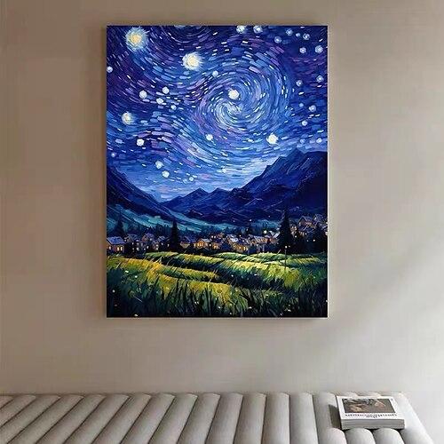 Sternennacht handgemalte Wandkunst Van Gogh Kunst handgemachte Sternennacht Landschaft Vintage Ölgemälde Wald Wandkunst für Zuhause ohne Rahmen