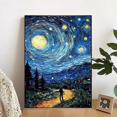 Sternennacht handgemalte Wandkunst Van Gogh Kunst handgemachte Sternennacht Landschaft Vintage Ölgemälde Wald Wandkunst für Zuhause ohne Rahmen