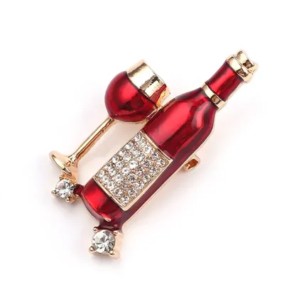 Luxury Exquisite Red Wine Cup Wine Bottle Shape Brooches Crystal Rhinestone Pins For Women Men Hats