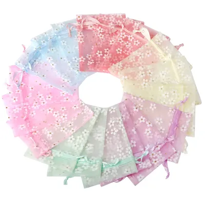 10pcs/Lot New Flower Organza Gift Bags 10x14cm 13x18cm 16x23cm Wedding Jewelry Gift Bag Candy