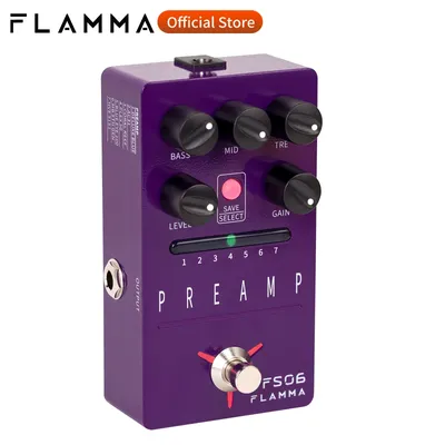 FLAMMA FS06 Preamp Pedal Digital Guitar Effects Pedal with 7 Preamp Models Preset Save Slot Built-in Cabinet Simulation
