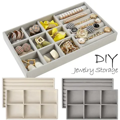 Velvet Jewelry Display Tray Case Bracelet Earring Rings Box Organizer Storage Holder DIY Stackable