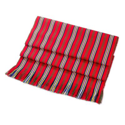 Latin Festival,'Red Striped 100% Cotton Table Runner from Guatemala'