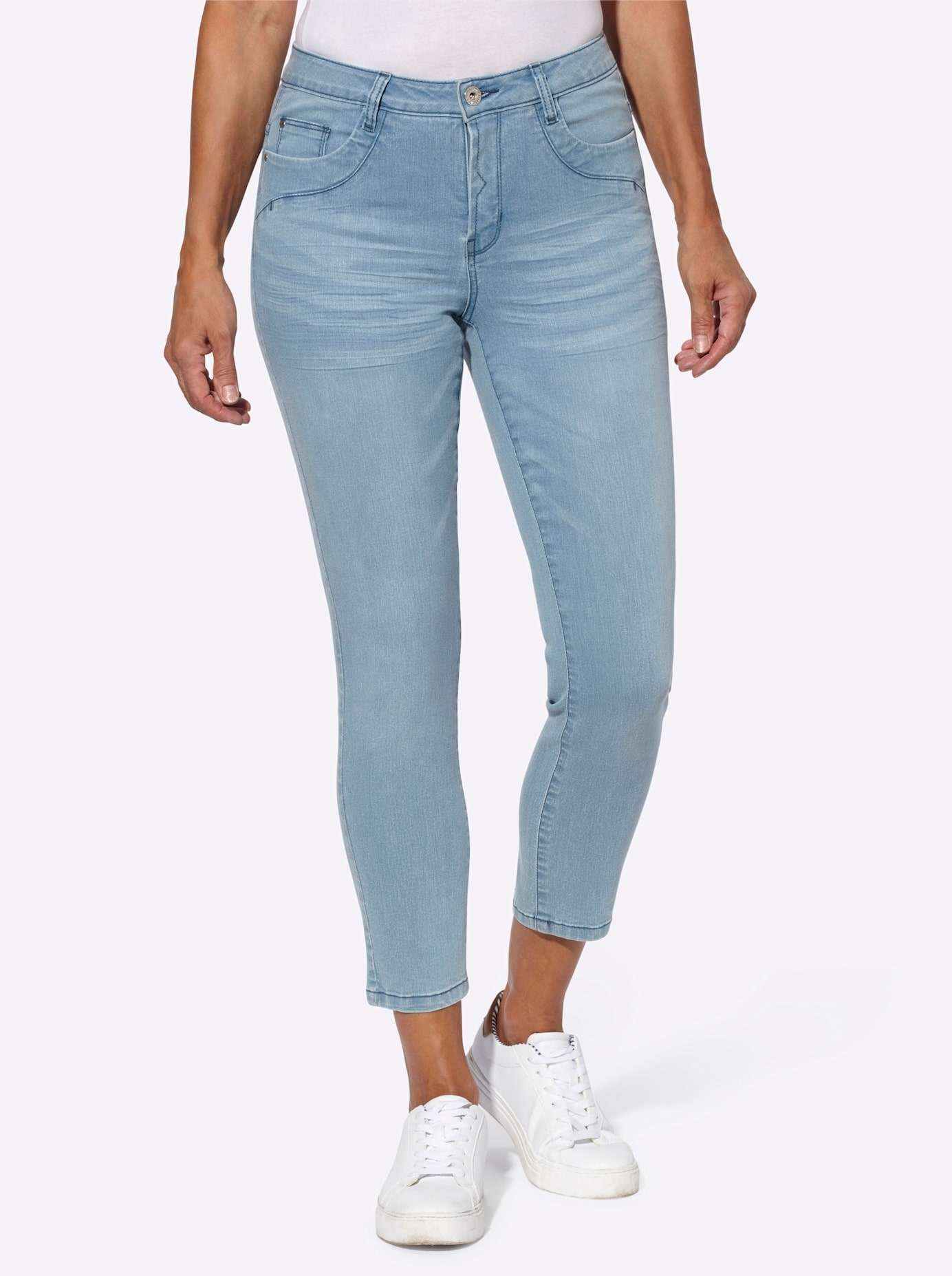 7/8-Jeans CASUAL LOOKS, Damen, Gr. 23, Kurzgrößen, blau (blau, bleached), 81% Baumwolle, 17% Polyester, 2% Elasthan, unifarben, 7/8-Länge, Jeans