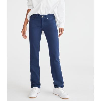 Aeropostale Womens' Seriously Stretchy Mid-Rise Straight Uniform Pants - Navy Blue - Size 0 L - Cotton