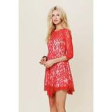 Free People Dresses | Free People Red Floral Mesh Lace Dress Valentine Size 2 | Color: Cream/Red | Size: 2
