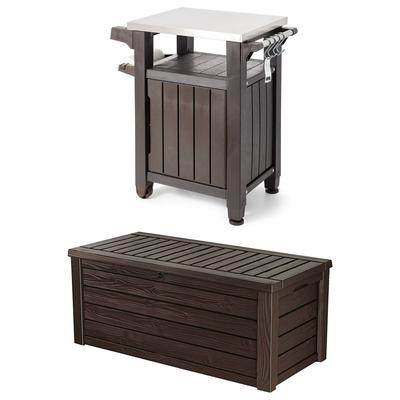 Keter Unity 40 Gal Grilling Bar Cart with Westwood 150 Gal Storage Deck Box - 44