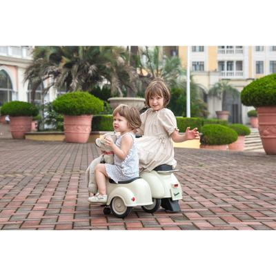 Gray 6V LICENSED Vespa Scooter Motorcycle with Side Car for kids Safe, Drop-proof, with Headlight