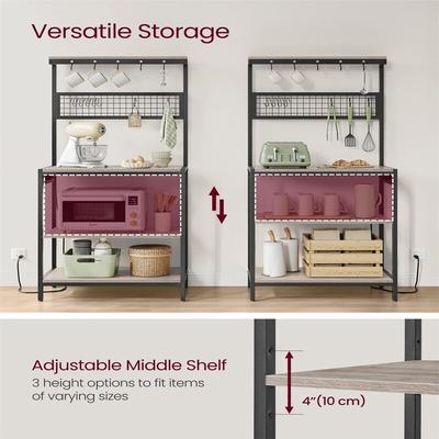 Bakers Rack with Charging Station - 15.7"D x 31.5"W x 67.5"H