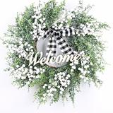 The Holiday Aisle® Eucalyptus & Berry Welcome Winter Wreath Christmas 24" Polyvinyl Chloride Wreath Traditional Faux in Green/White | Wayfair