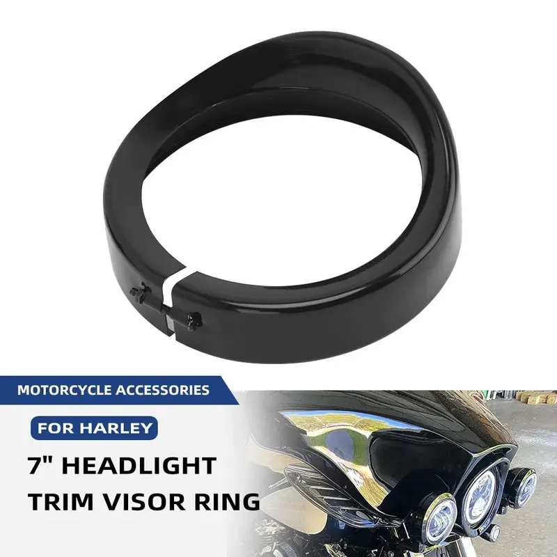 Schwarz Motorrad 7 "Scheinwerfer Trim Visier Ring Lünette Kopf Lampe Für Harley Touring Street Glide Road King Glide FL Softail 1984-up Image