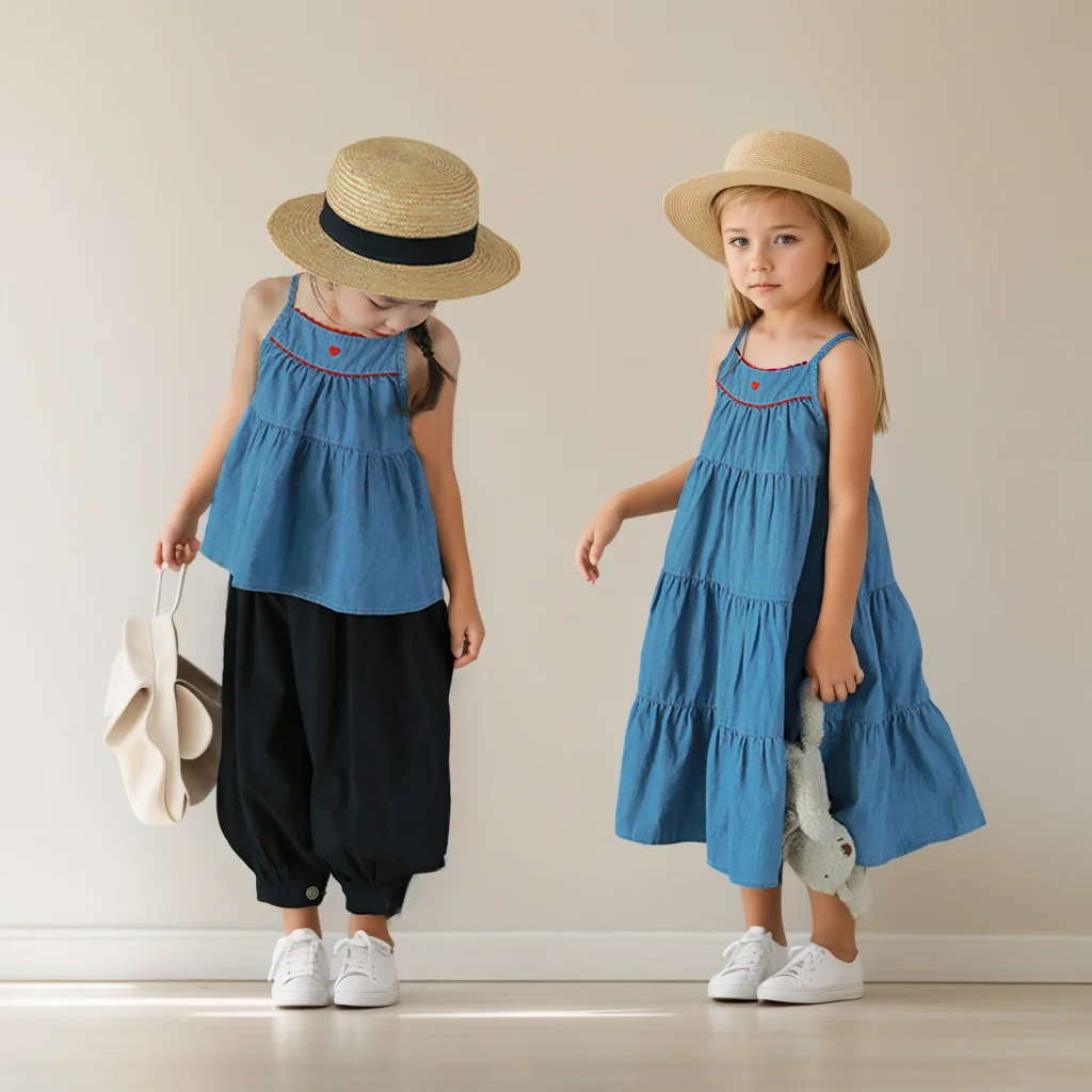 Sommer Mädchen Denim Kleid Mode Mädchen Strand Urlaub lange Kleider Baby Mädchen Freizeit kleidung Image