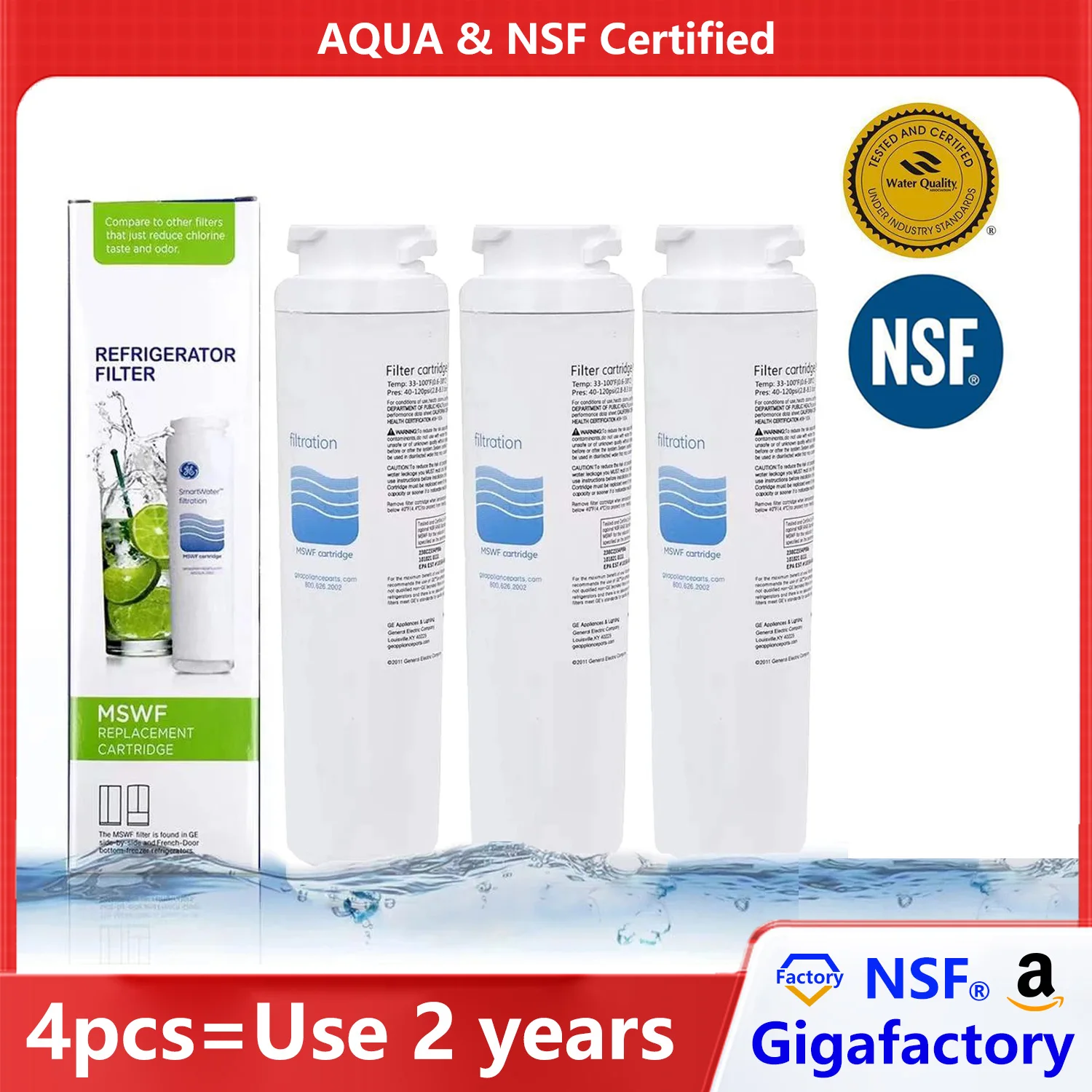 NSF-zertifizierter Mswf-Kühlschrank-Wasserfilter für Ge MSWF Smart Water 101820A 101821B RWF1500A, echte Marke, Original Image