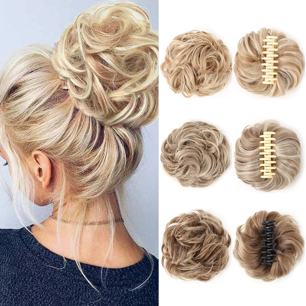 Klauenklammer, unordentlicher Dutt, Pferdeschwanz, unordentliche Haarknotenverlängerungen, gewellter, lockiger Chignon, synthetische, zerzauste Hochsteckfrisur-Haarteile für Frauen und Mädchen Image
