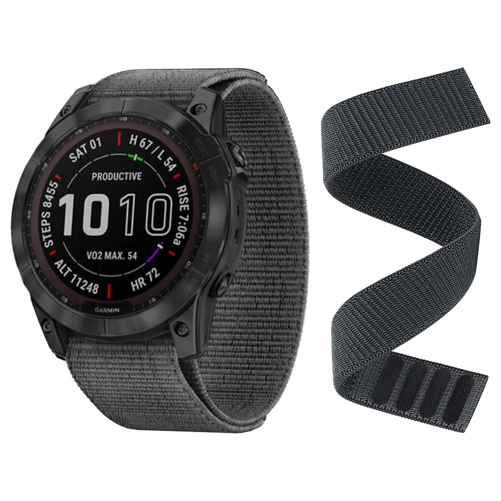 26 22 mm Nylon-Ersatz-Uhrenarmband für Garmin Fenix 7 7X 6 6X Pro 5X 5 Plus Epix Gen2 Instinct 2 Klettverschluss, schnell trocknendes Armband Image