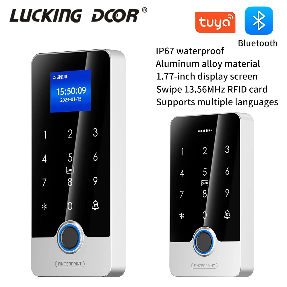 Bluetooth Tuya APP Wasserdichte Fingerprint Access Control System 13,56 Mhz Rfid Karte Tastatur Metall Fall Tastatur Temporäre Passwort Image