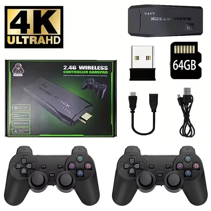Videospiel Stick Lite 4K Videospiel M8 Konsole 64 GB Doppel Wireless Controller für 10000 Retro Spiele Kind Weihnachtsgeschenk