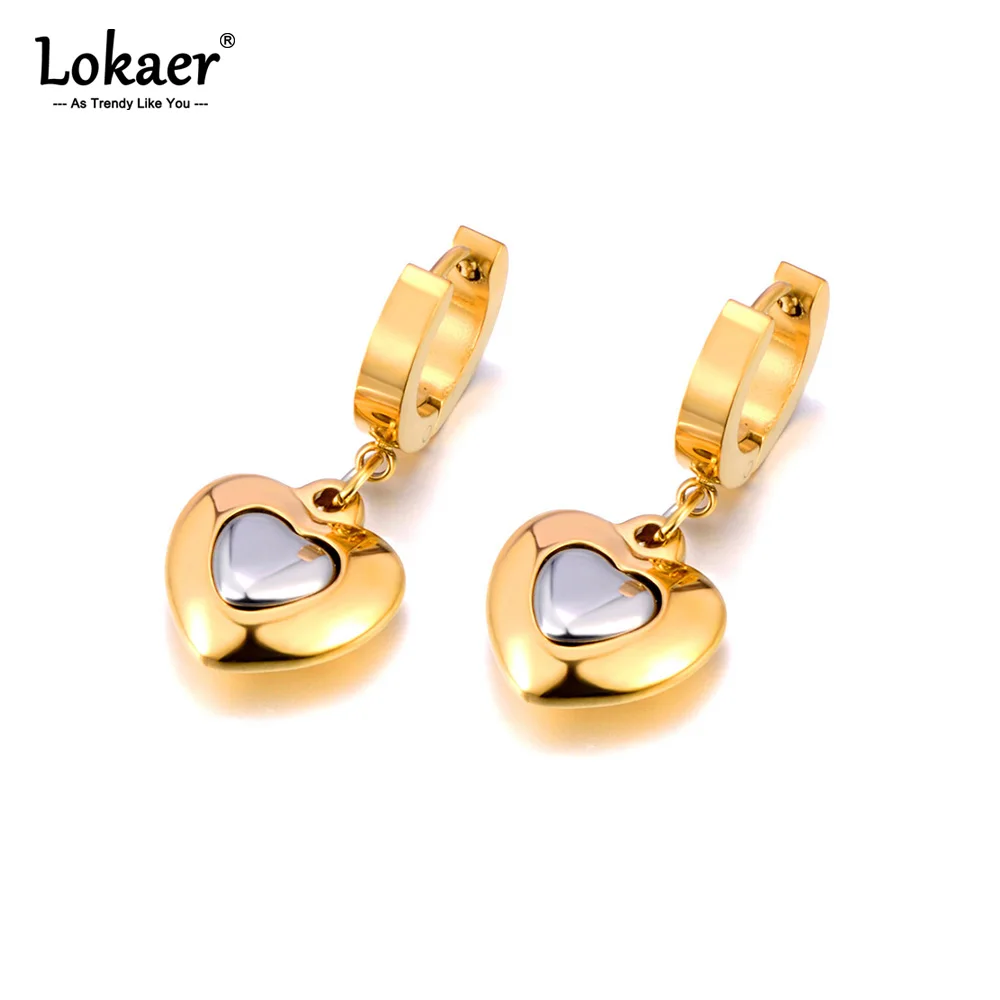 Lokaer Mode 316L Edelstahl Herz Hoop Ohrringe Für Frauen 18K Reales Gold Überzogene Hochzeit Schmuck Zubehör E24029 Image