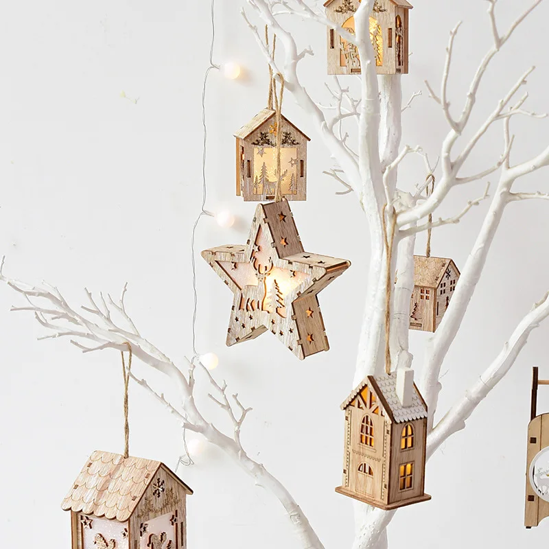 Joyeux Noël lumière LED maison en bois cabine lumineuse décorations de noël pour la maison bricolage ornements d'arbre de noël cadeaux pour enfants nouvel an