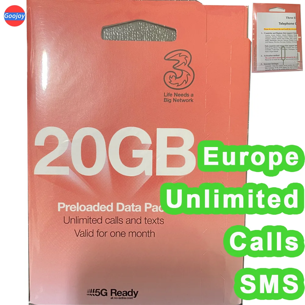 Carte Sim prépayée de données européennes, trois 1 mois, numéro de téléphone britannique, partagé et SMS, itinérance gratuite en Europe, pas de contrat, peut se rendre vous-même