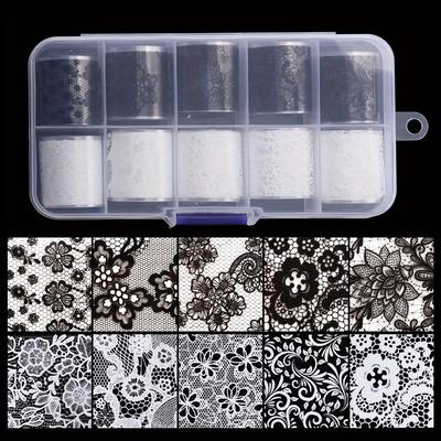 TEMU Lace Nail Transfer Paper Paper 10 Colors Floral Self-adhesive Nail Sticker Set Image