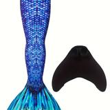 Girl's Mermaid Tail Swimsuit 2pcs, Mermaid Skirt & Monofin, Tie-dye Fish Scale Print Bathing Suit For Beach Vacation Party Performance Cosplay Costume, Kid's Swimwear For Summer