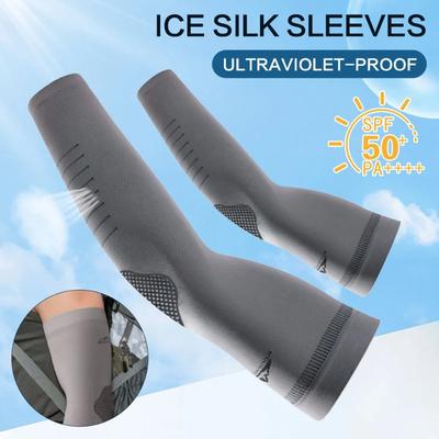 2pcs Ice Silk Sunscreen Sleeves Men's Cycling Motorcycle Sports Elastic Arm Guards Quick-drying Sweat-absorbent Cooling Sleeves Cover
