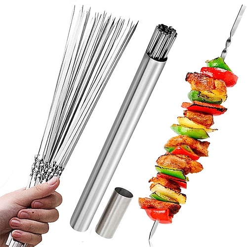 lot de 15 brochettes Stockage de 1 tube brochettes de kabob en acier inoxydable brochettes de barbecue robustes brochettes de barbecue réutilisables bâtonnets de barbecue pour la viande de shish