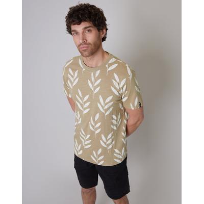 Threadbare Men's Beige Leaf Print Crew Neck T-Shirt