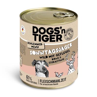 Sparpaket: 12x800g Dogs'n Tiger Schlemmermenü für Hunde Wild mit Geflügel, Birne, Hirse und...