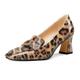 Castamere Womens Chunky Block Mid Heel Square Toe Pumps Court Shoe Slip-on Office Dress Patent Leather Loafers Shoes 7 CM Heels Brown Leopard 9 UK