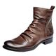 jonam Men's Shoes Men Boots Leather Zipper Retro Style Badge Embroidery Ankle Army Knights Boots Man Footwear Zapatos De Hombre Cowboy Boots (Color : Auburn, Size : 9.5 UK)