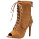 QIQOCCR Women's Stiletto High Heel Professional Dance Boots Sexy Comfortable Peep-toe Lace-up Mid Calf Boots Modern Jazz Latin Ballroom Dance Shoes With Zipper (Color : Brown, Size : 4.5)
