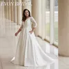 Evon Braut V-Ausschnitt Brautkleid plus Größe große Frau 3/4 Ärmel Braut Party kleid Satin A-Linie elegante Robe de Mariée angepasstEVON BRIDAL V-Ausschnitt Brautkleid Plus Größe Große Frau 3/4 Ärmel