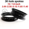 Moto 36 raggi fori ruote anteriori/posteriori cerchi in lega di alluminio da 12/14 pollici 3.00/2.50/2.15/1.85/1.40*12 "/14" pollici mozzo ruota