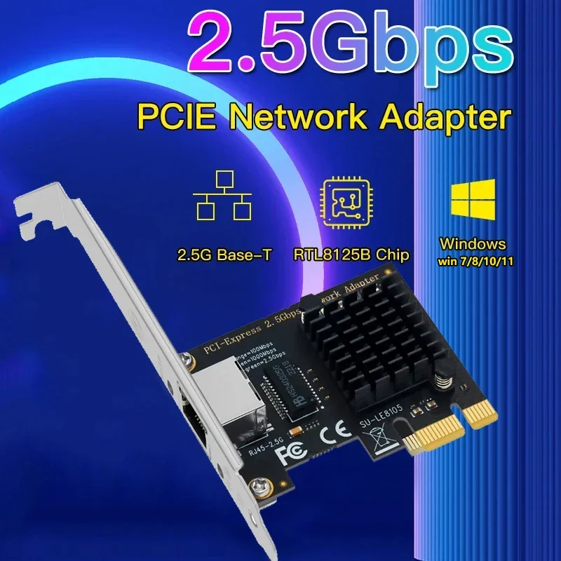 2500Mbps Drahtlose Netzwerkkarte PCI-E Zu RJ45 Adapter 2,5Gbps Ethernet Wired PCI LAN Controller Lan Karte Für PC Win7/8/10/11 Image