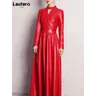 Lautaro Frühling Schwarz Maxi Prom Dreeses für Frauen 2022 Vintage Elegante Rote Faux Leder Kleid