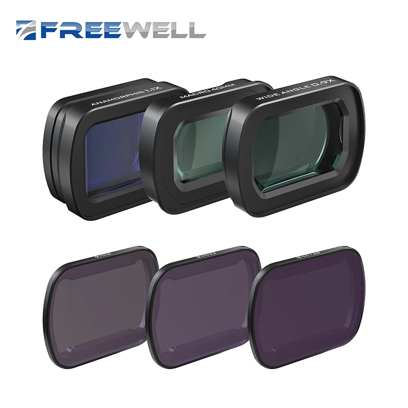 Freewell 2-in-1 Makro 40mm & Weitwinkel 0,9x Objektiv und Anamorphotisches 1,1x Objektivfilter-Set für DJI Osmo Pocket 4/Pocket 3 und Xtra Muse Kamera Image