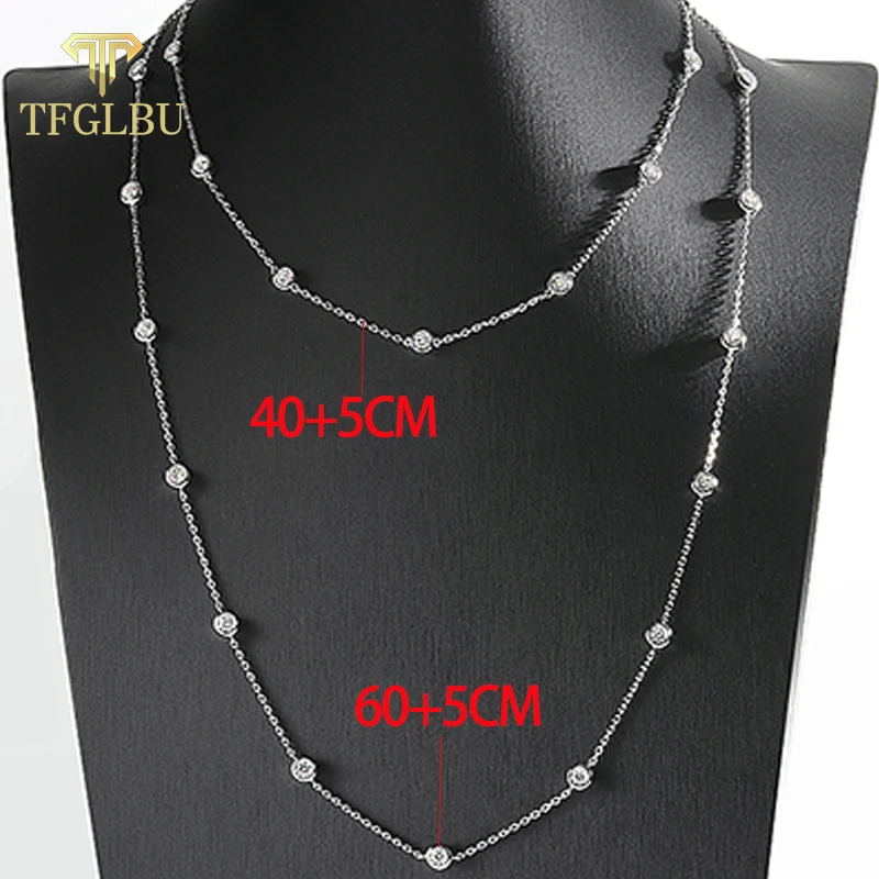 TFGLBU Glassic 60 + 5 cm 4 mm Blase echtes 925 Sterling Silber Glanz Moissanit Halskette für Frauen trendige Hochzeit Schmuck Geschenk GRA Image