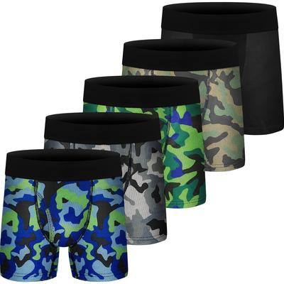 5pcs/set Boys Boxer Briefs Soft Cotton Camouflage Print Underwear Breathable Performance Sport