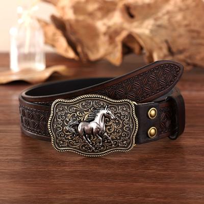 TEMU 1pc Men's Western Cowboy Style Casual Belt, Fashion Embossed Horse Belt Christmas Gift