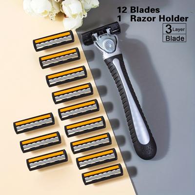 Manual Safety Razor, 3-layer Stainless Steel Hair Removal Shaving Blades, Replaceable Shaver Blades