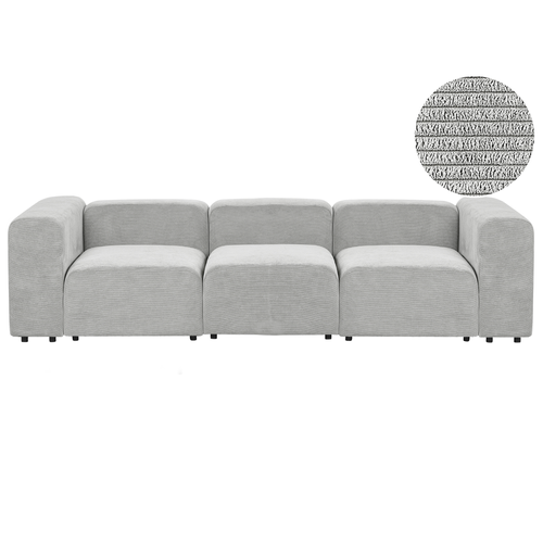 3-Sitzer Sofa Grau Cord-Stoffbezug Modular mit Breiten Hohen Armlehnen Niedrige Rückenlehne Modern Wohnzimmer Polstersofa Modulsofa