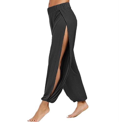 Damen EU- / US-Größe Aktiv Baggy-Hosen Haremshose Hippie Buddha-Hose Volle Länge Hohe Taille Einfarbig Loch Weich Bequem Feuchtigkeitsableitend Sport Alltagstauglich Anthrazit Sommer Ganzjahres Image
