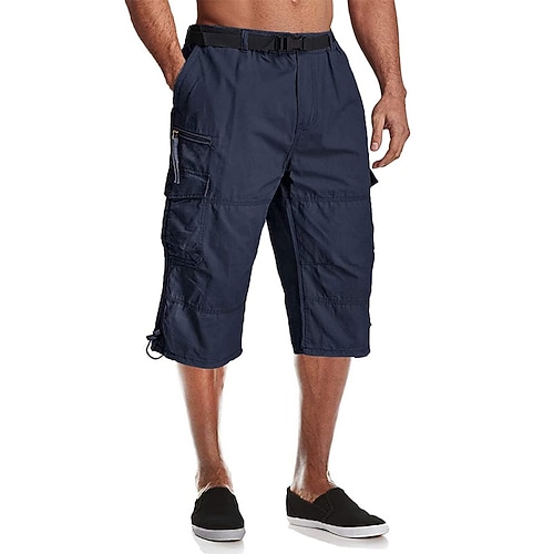 Herren Taktische Shorts Cargo Shorts Kurze Hosen Caprihose Knopf Elastische Taille Multi Pocket Glatt tragbar Wadenlänge Outdoor Täglich Campen und Wandern Modisch Klassisch Schwarz Armeegrün Image