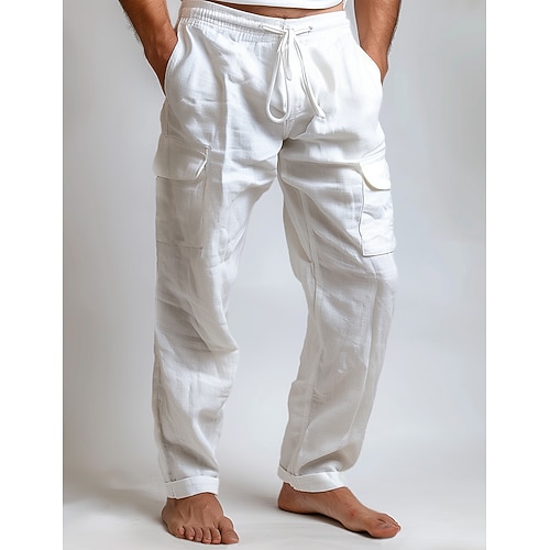 Herren Cargohose Cargohosen Hose Hosen Sommerhosen Strandhose Kordelzug Elastische Taille Multi Pocket Glatt Komfort Atmungsaktiv In voller Länge Outdoor Täglich Ausgehen Modisch Brautkleider schlicht Image