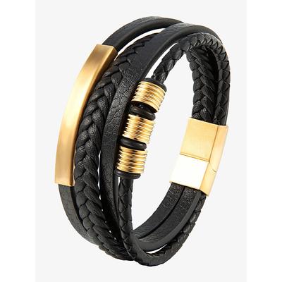 Men's Braided Leather Bracelet with Gold Accents – Modern and Stylish Design