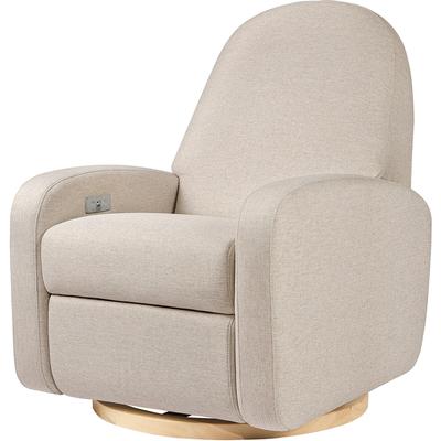 Babyletto Nami Electronic Swivel Glider Recliner w/ USB - Performance Beach Eco-Weave w/ Light Wood